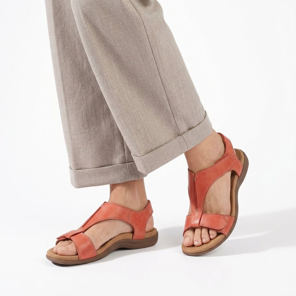 Sandalen für Damen in flacher Form mit Klettverschluss Orange 6