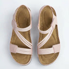 Sandalen für Damen in flacher Form mit Riemchen aus Leder Rosa 1