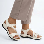 Sandalen für Damen in flacher Form mit Riemchen aus Leder Weiß 4