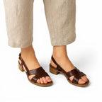 Sandalen für Damen mit Blockabsatz aus Leder Braun 1