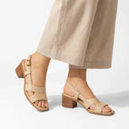 Sandalen für Damen mit Blockabsatz aus Leder Beige 2