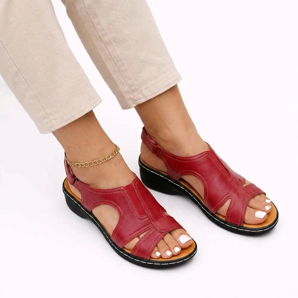 Komfort Sandalen für Damen in Weite H mit Keilabsatz Rot 1