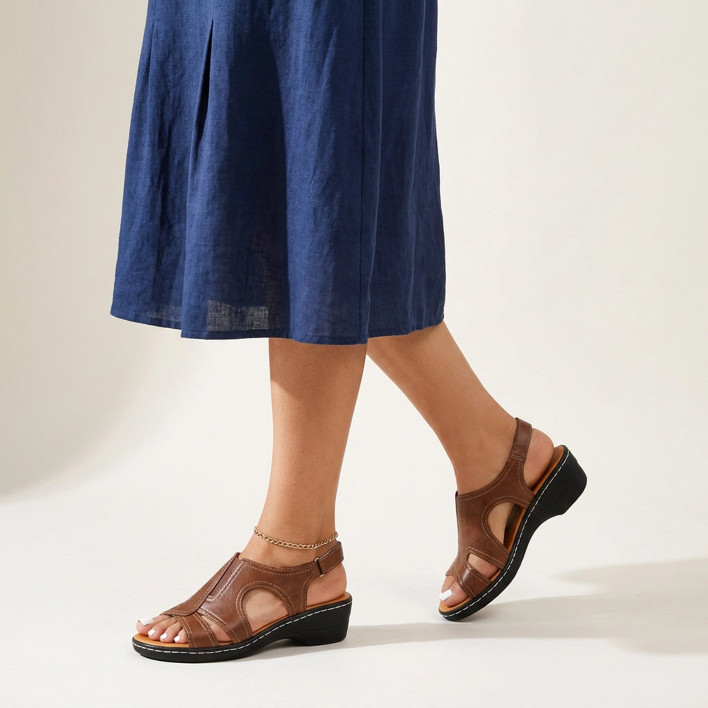 Komfort Sandalen für Damen in Weite H mit Keilabsatz Braun 3