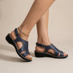 Komfort Sandalen für Damen in Weite H mit Keilabsatz Dunkelblau 4