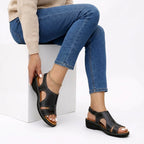 Komfort Sandalen für Damen in Weite H mit Keilabsatz Schwarz 5