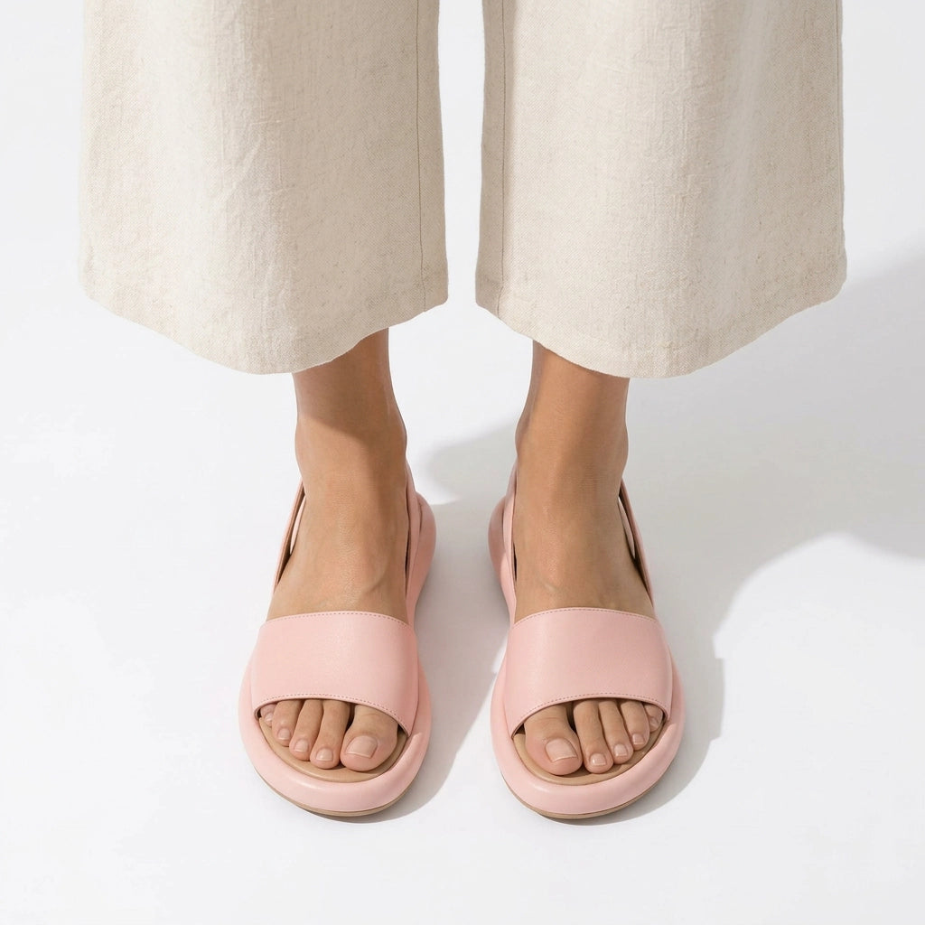Sandalen für Damen mit Plateau aus Leder im minimalistischen Stil Rosa 2