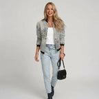 Leichte bunte Jacke für Damen mit Bündchen und Reißverschluss