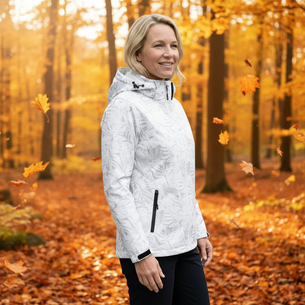 Softshelljacke für Damen mit Kapuze für Outdoor mit winddichtem Material Weiß 1
