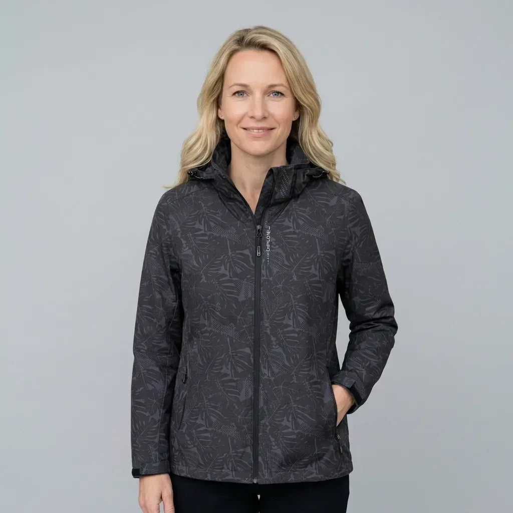Softshelljacke für Damen mit Kapuze für Outdoor mit winddichtem Material Schwarz 4