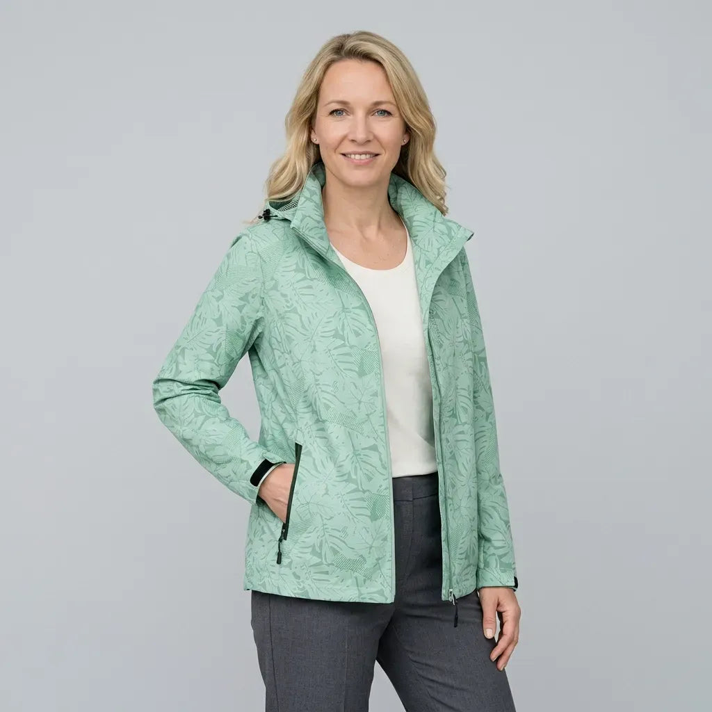 Softshelljacke für Damen mit Kapuze für Outdoor mit winddichtem Material Grün 9