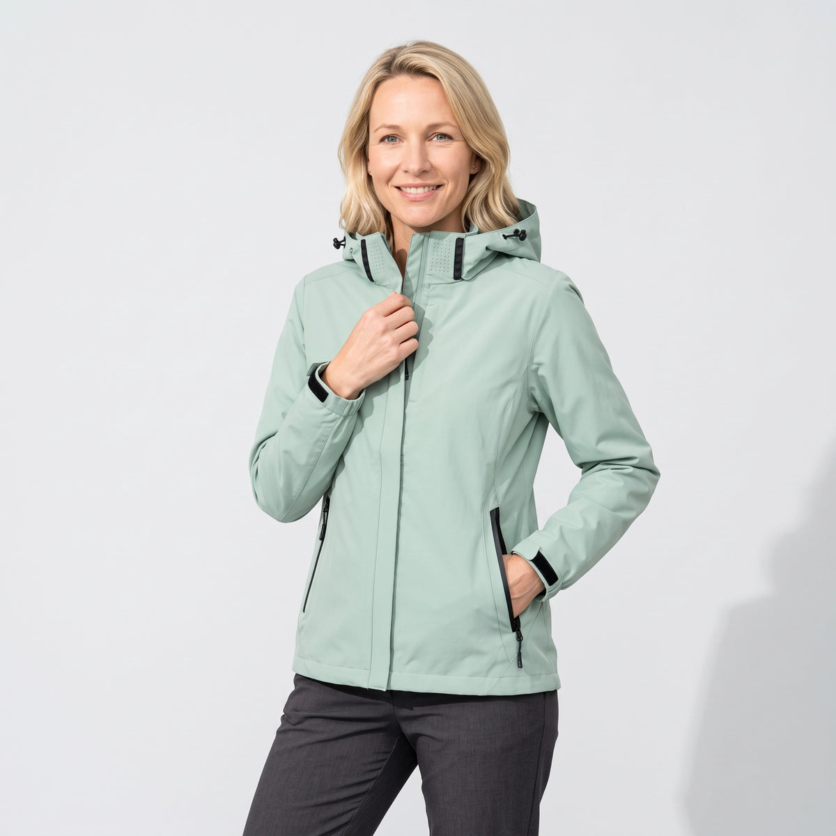 Softshelljacke für Damen mit Kapuze mit Stretch für winddichten Schutz Mintgrün 6