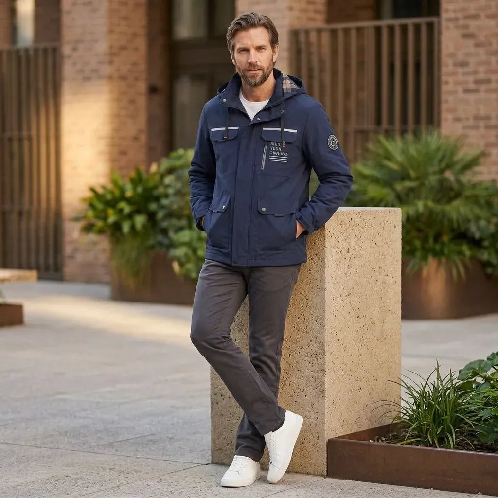 Softshelljacke für Herren in winddichter Qualität mit Kapuze für die Übergangszeit Dunkelblau 1