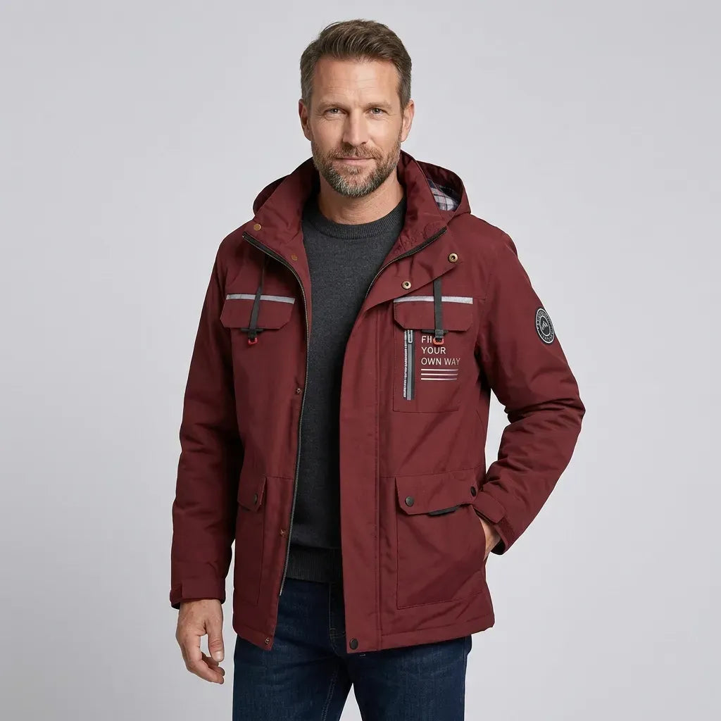 Softshelljacke für Herren in winddichter Qualität mit Kapuze für die Übergangszeit Dunkelrot 10