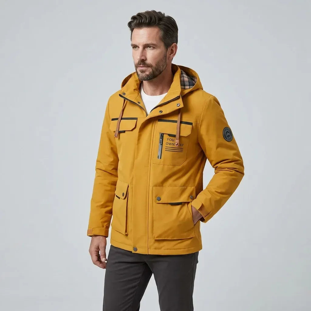 Softshelljacke für Herren in winddichter Qualität mit Kapuze für die Übergangszeit Gelb 2