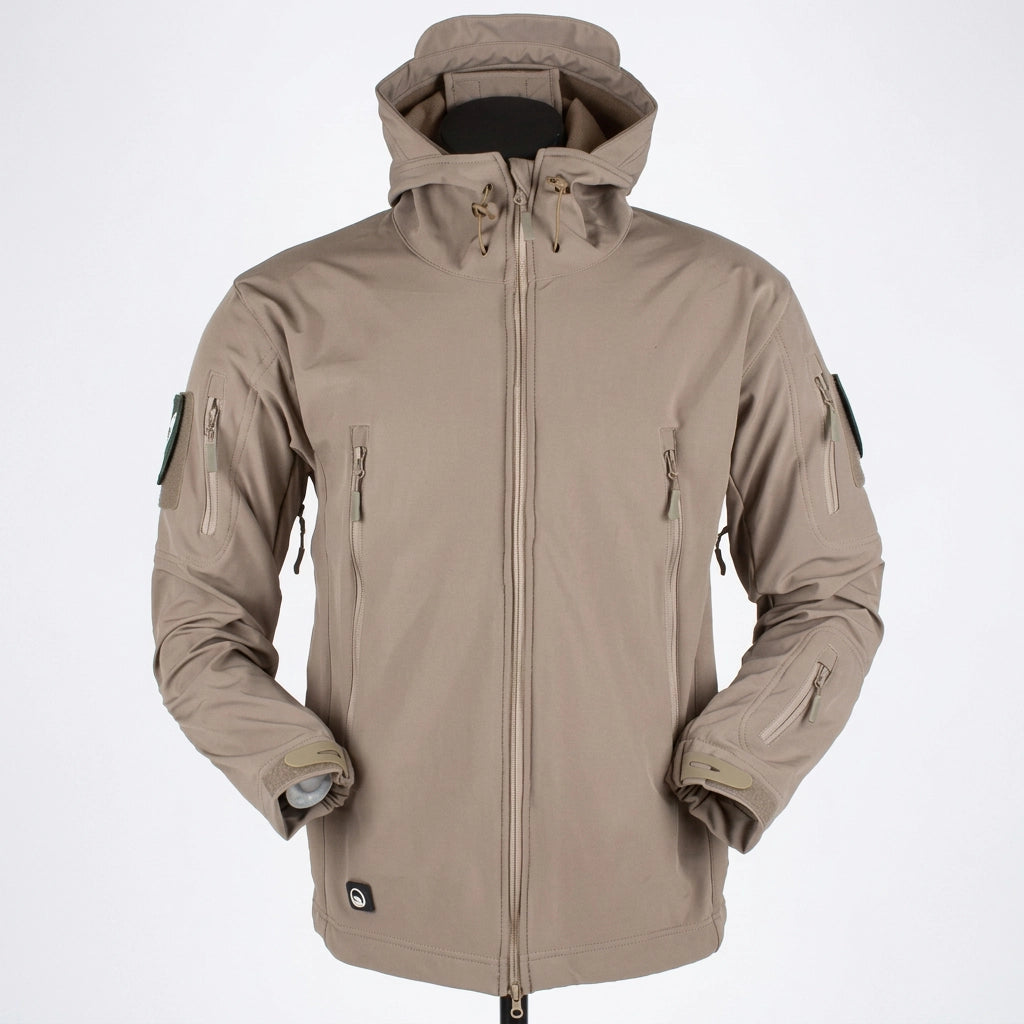 Softshelljacke für Herren mit Kapuze im taktischen Stil und winddicht Beige 10