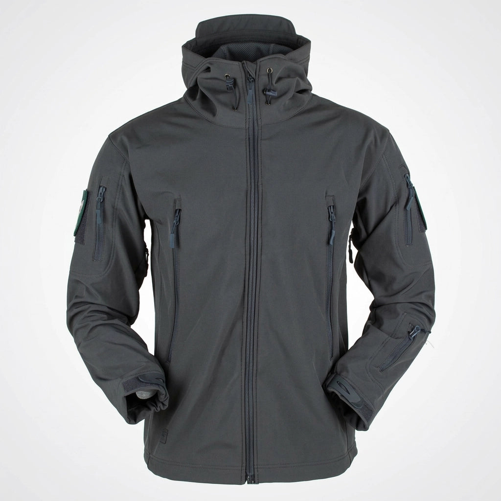 Softshelljacke für Herren mit Kapuze im taktischen Stil und winddicht Grau 9