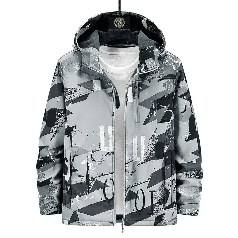 Softshelljacke für Unisex mit Kapuze für winddichte im sportlichen Stil Grau 16