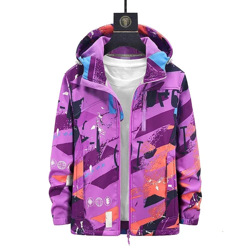 Softshelljacke für Unisex mit Kapuze für winddichte im sportlichen Stil Lila 18
