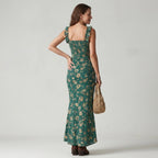 Sommerkleid für Damen im engen Schnitt mit Schlitz im Boho-Stil Grün 1