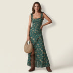 Sommerkleid für Damen im engen Schnitt mit Schlitz im Boho-Stil Grün 2