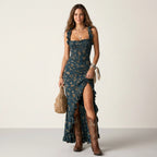 Sommerkleid für Damen im engen Schnitt mit Schlitz im Boho-Stil Dunkelblau 3