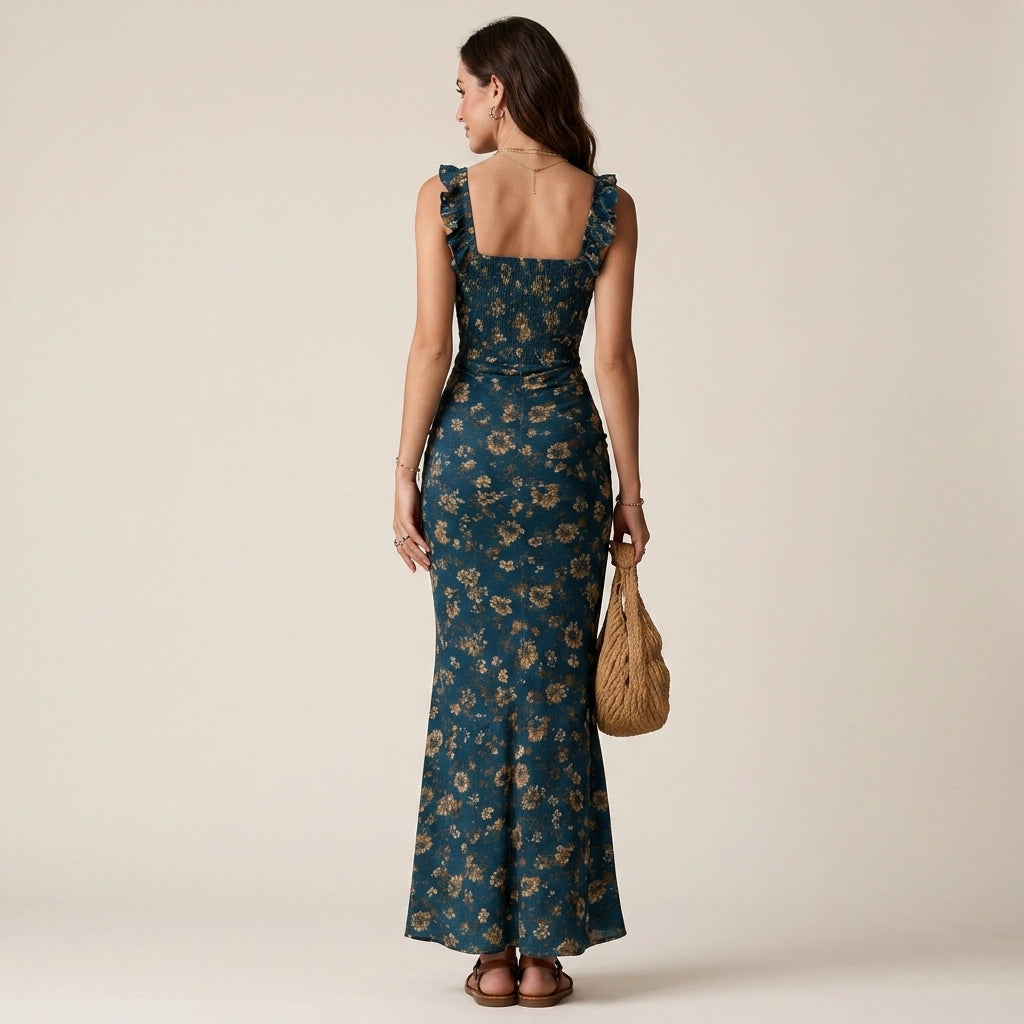 Sommerkleid für Damen im engen Schnitt mit Schlitz im Boho-Stil Dunkelblau 5