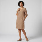 Sommerkleid für Damen im Etui Stil mit 3/4 Arm und V-Ausschnitt Braun 1