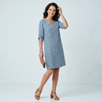 Sommerkleid für Damen im Etui Stil mit 3/4 Arm und V-Ausschnitt Blau 3