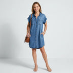 Sommerkleid für Damen in A-Linie aus Jeans mit Freizeit-Look Hellblau 2