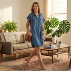 Sommerkleid für Damen in A-Linie aus Jeans mit Freizeit-Look 4