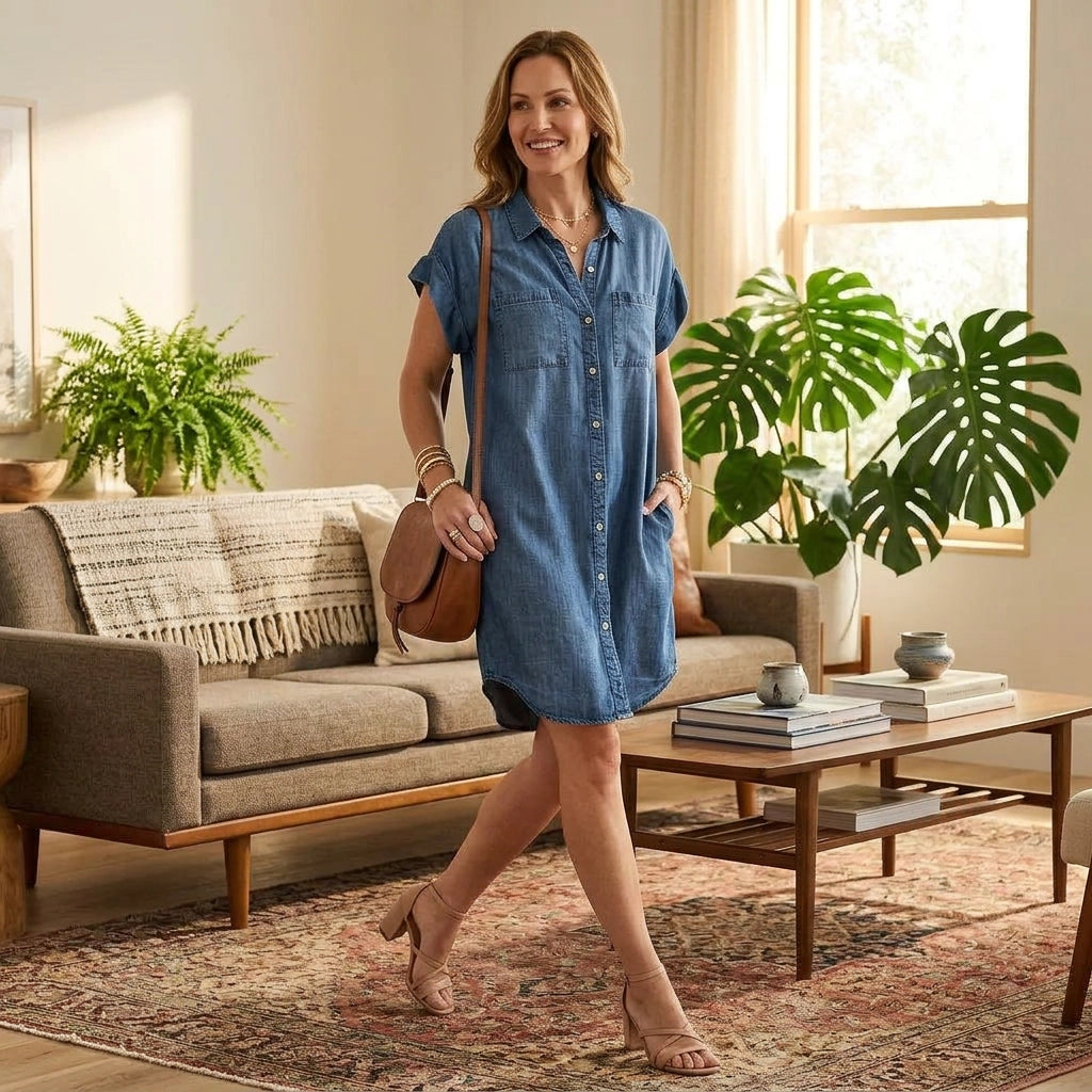 Sommerkleid für Damen in A-Linie aus Jeans mit Freizeit-Look 4