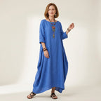Sommerkleid für Damen in A-Linie aus Leinen für den Strand Blau 1