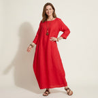 Sommerkleid für Damen in A-Linie aus Leinen für den Strand Rot 2