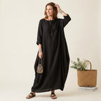 Sommerkleid für Damen in A-Linie aus Leinen für den Strand Schwarz 5