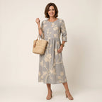Sommerkleid für Damen in A-Linie mit 3/4-Arm aus Baumwolle Grau 1