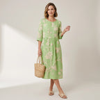 Sommerkleid für Damen in A-Linie mit 3/4-Arm aus Baumwolle Mintgrün 3
