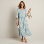 Sommerkleid für Damen in A-Linie mit 3/4-Arm aus Baumwolle Blau 4