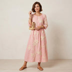 Sommerkleid für Damen in A-Linie mit 3/4-Arm aus Baumwolle Rosa 5