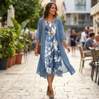 Sommerkleid für Damen in A-Linie mit Blumenmuster ärmellos im Zweiteiler Stil 1