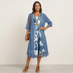 Sommerkleid für Damen in A-Linie mit Blumenmuster ärmellos im Zweiteiler Stil Blau 2