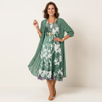 Sommerkleid für Damen in A-Linie mit Blumenmuster ärmellos im Zweiteiler Stil Grün 4