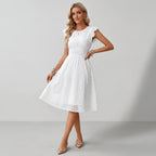 Sommerkleid für Damen in A-Linie mit Flügelärmeln und V-Ausschnitt Weiß 3
