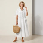 Sommerkleid für Damen in A-Linie mit kurzen Ärmeln aus Leinen Weiß 2
