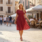 Sommerkleid für Damen in A-Linie mit kurzen Ärmeln im Blumenmuster Rot 4