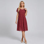 Sommerkleid für Damen in A-Linie mit kurzen Ärmeln im Blumenmuster Rot 5