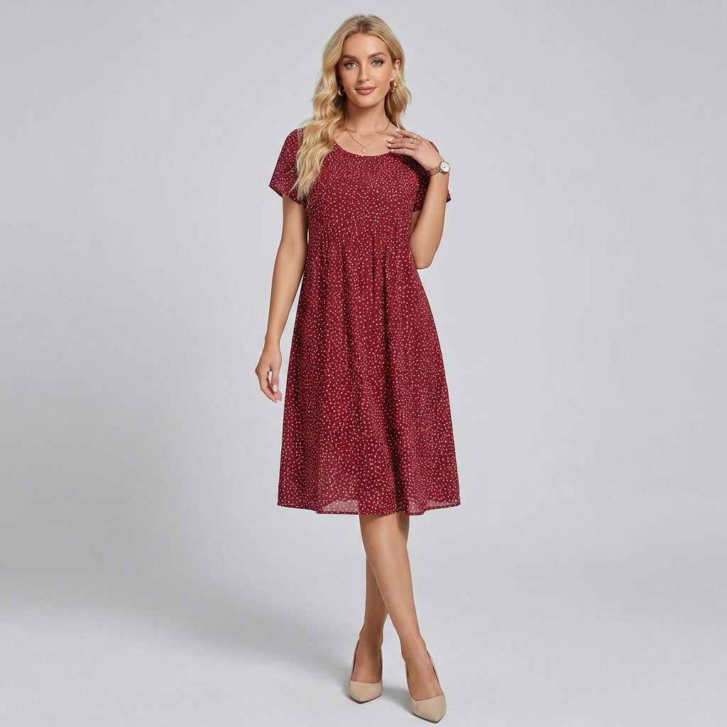 Sommerkleid für Damen in A-Linie mit kurzen Ärmeln im Blumenmuster Rot 5