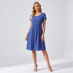 Sommerkleid für Damen in A-Linie mit kurzen Ärmeln im Blumenmuster Blau 8