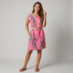 Sommerkleid für Damen in A-Linie mit kurzen Ärmeln und Taschen Rosa 1