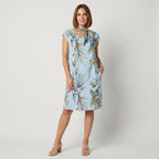 Sommerkleid für Damen in A-Linie mit kurzen Ärmeln und Taschen Hellblau 5