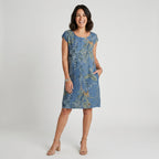 Sommerkleid für Damen in A-Linie mit kurzen Ärmeln und Taschen Dunkelblau 7